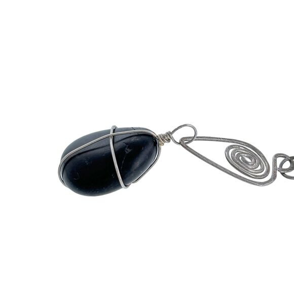 Vintage Sterling Silver 925 Wire Wrapped Onyx Healing Stone Pendant - Picture 4 of 5